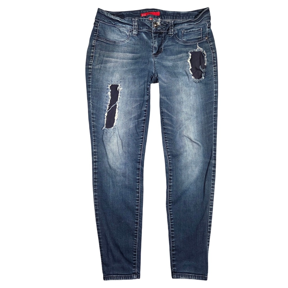 ELLE Denim Jeans Size 8 Distressed Ripped Skinny Blue Womens Casual Preppy Basic